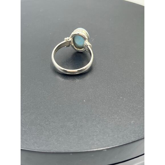 Genuine‎ Caribbean Blue Larimar 13x8mm Dominican Sterling Silver Ring Size 9.5 - Picture 6 of 8